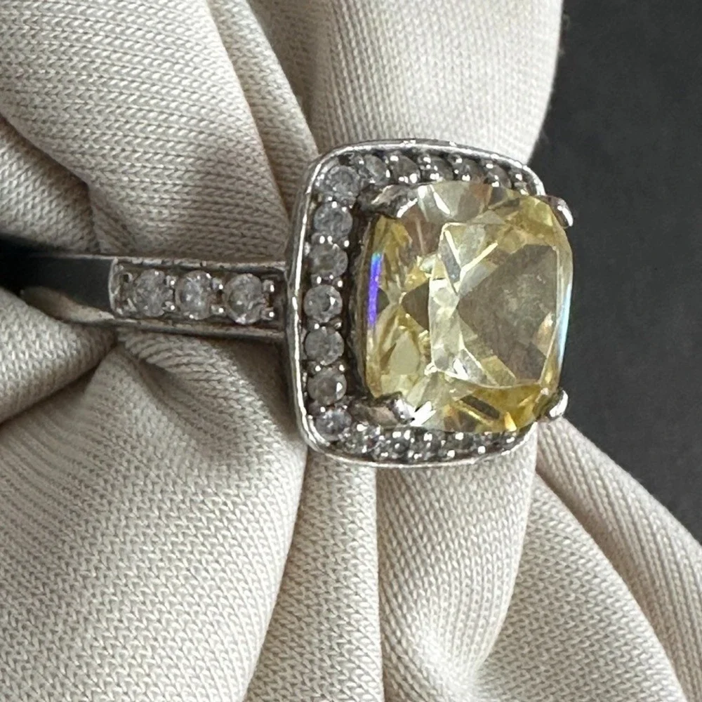 Custom Made .925 Sterling Silver Yellow Stone Woman Cocktail Ring Sz 9 Jewelry